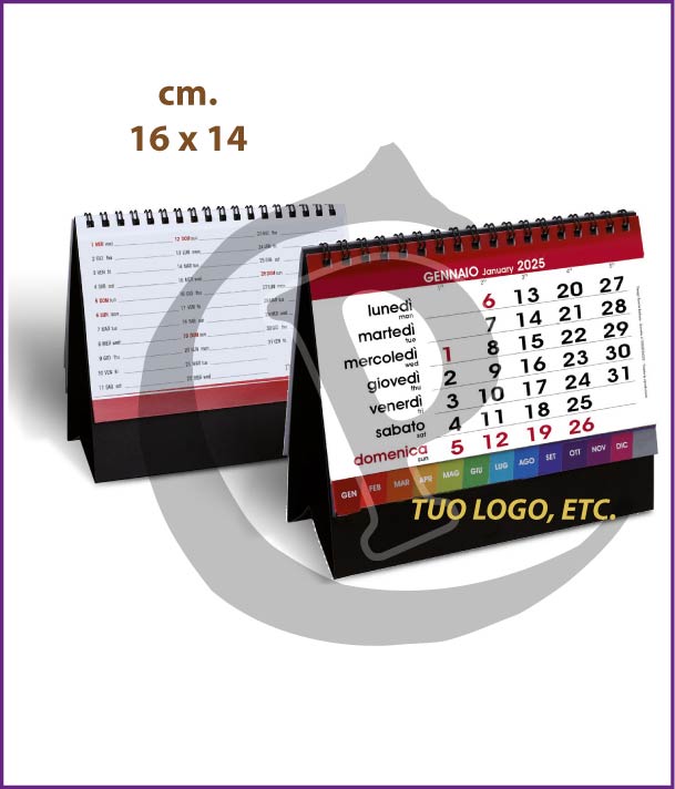 Olandesi da Tavolo Primo Prezzo calendari-da-tavolo-personalizzati-aziendali-desk-fogli-fustellati-cartoncino-nero-2025-h25