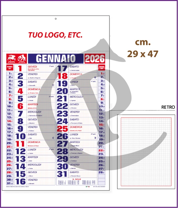 Calendario Olandese Anno 2026 Art. C090