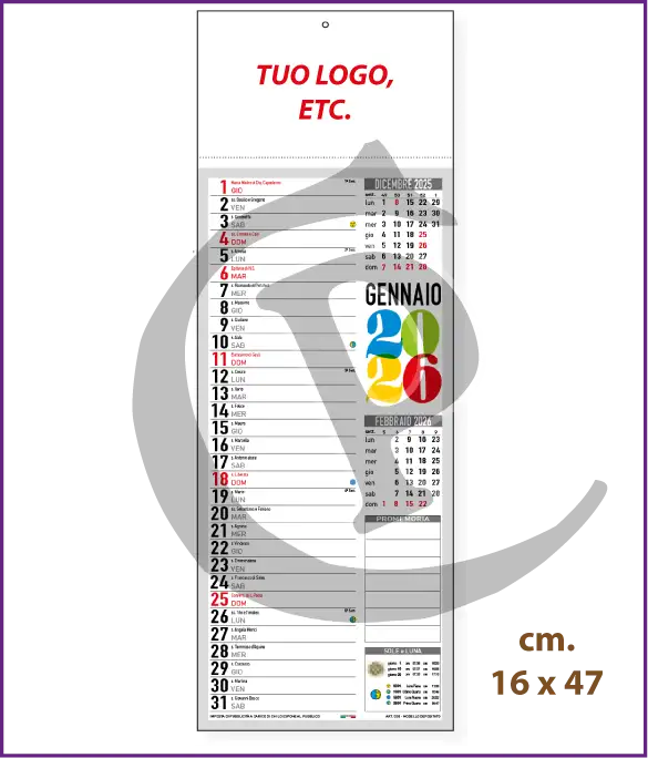 Calendario olandese silhouette 2026 personalizzato con logo aziendale – modello S022
