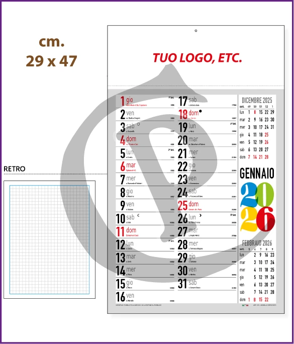 Calendario Olandese Anno 2026 Art. C102